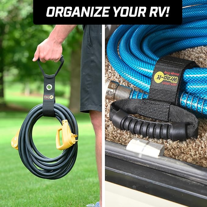 Easy-Carry Wrap-It Storage Straps - 17??(2-Pack) Blaze Orange with Grommet - Extension Cord Hanger Carrying Straps for RV Accessories