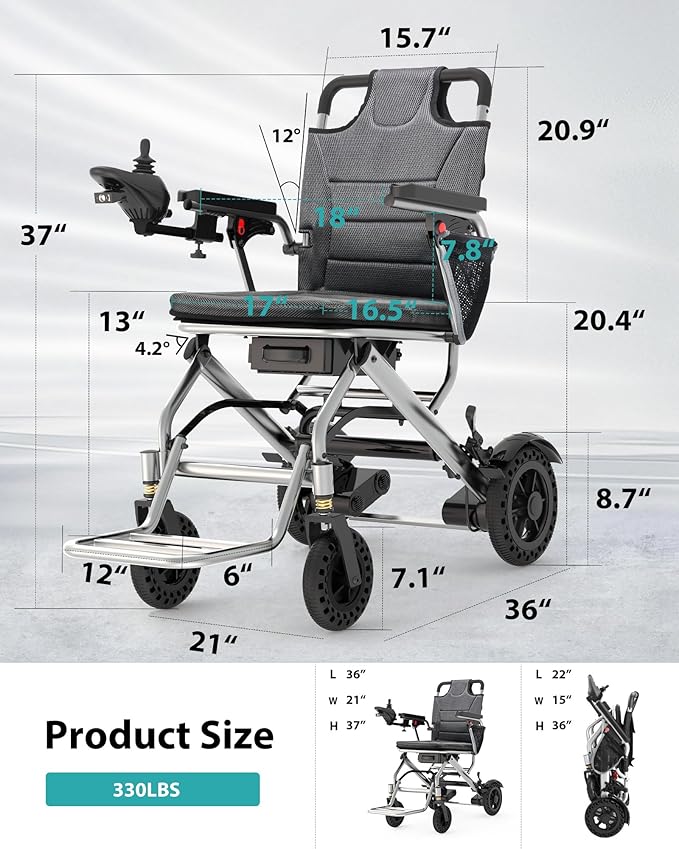 Goldseason 330lb Bearing Portable Electric Wheelchair for Adults & Seniors ??33lbs Lightweight Electric Wheelchair, Side Pockets for Essentials, Airline Approved for Travel, Silver-Gray