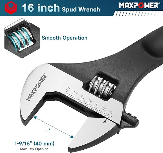 MAXPOWER 16 inch Spud Wrench, Max Jaw Opening 1-9/16 inch