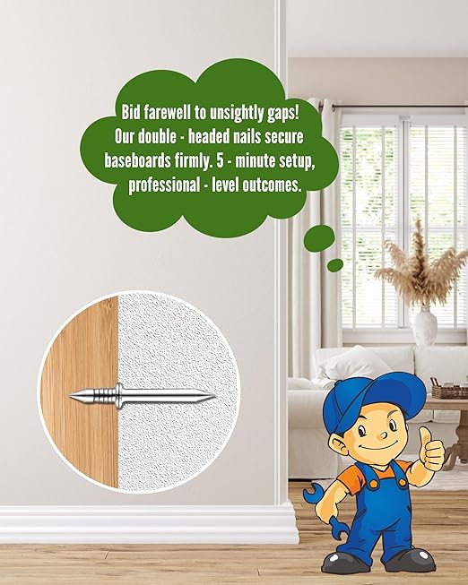 100PCS Double Headed Skirting Nails,Skirting Thread Seamless Nail,Double-Headed Nails, Non Marking Double Sided Nails,Invisible Screws with 1pcs Specific Sleeve Tool.