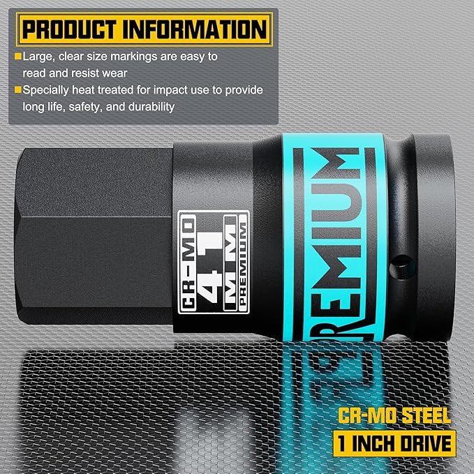 1" Drive H41 Impact Hex Bit Socket, 41 mm Allen Bit Socket, Metric, Cr-Mo Steel, Truck Repair and Equipment Maintenance