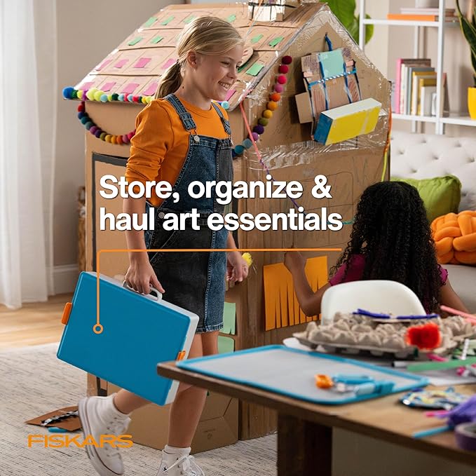 Fiskars Kids Creating Toolbox ??Portable Art Storage Organizer with Reversible Lid, Carry Handle, and Secure Snap-Close Design