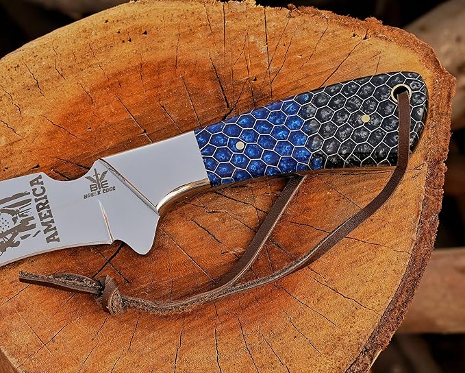 Stainless Steel Lineman's Hawkbill Knife, Fixed Blade,Full Tang, Wire Skinning, Utility Tool with Leather Sheath