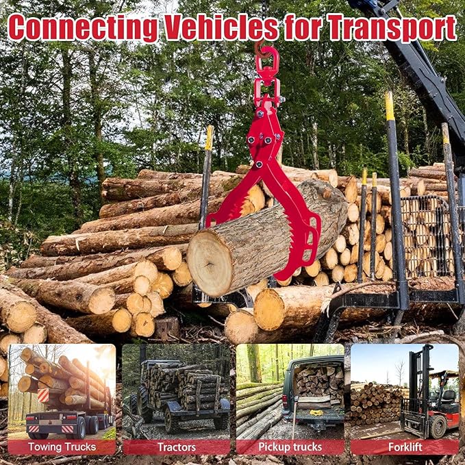 28" Log Tongs, 4 Claw Lifting, Eagle Claws Design Grapple Heavy Duty, Loading Capacity 2260 lbs, Skidding Tongs for Forklifts, Trucks, Tractors, ATVs Red