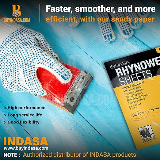 Indasa Rhynowet 50 PCS 9x11??Wet & Dry Full Sandpaper Sheets, 2000 GRIT, Clog-Resistant Abrasive for Wood, Metal, Auto, Paint & Clear Coat Finishing, Sand Paper Silicon Carbide