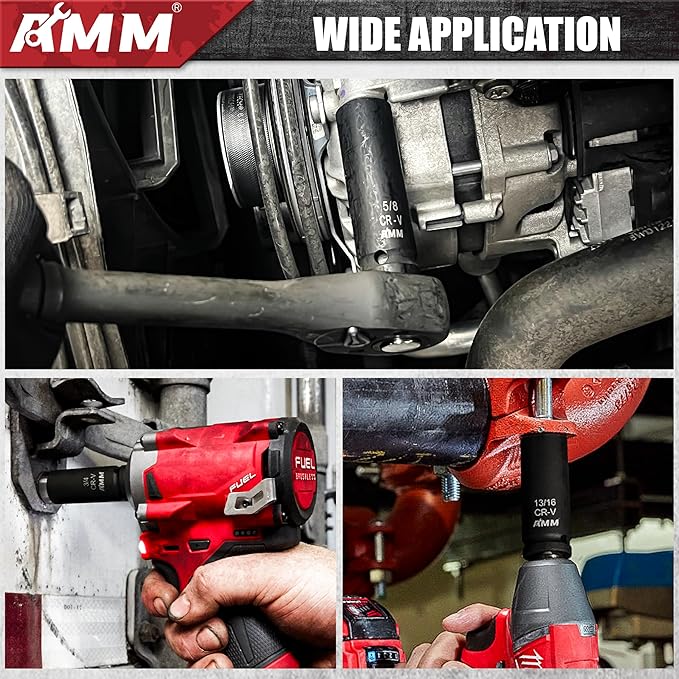 AMM 29PCS 1/2" Drive Impact Socket Set, 1/2" Deep Socket Set with Extension Bar, Cr-V Steel, 6 Point, SAE (3/8 "- 1") and Metric (10mm-24mm)