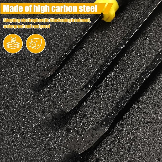 3 Piece Pry Bar Set, 8" 12" 18" Heavy Duty Pry Bar Set with Metal Strike Cap, Mechanic Hand Tools, Angled Tip Crowbar Removal Tool with Non Slip Rubber Handle for Demolition Work