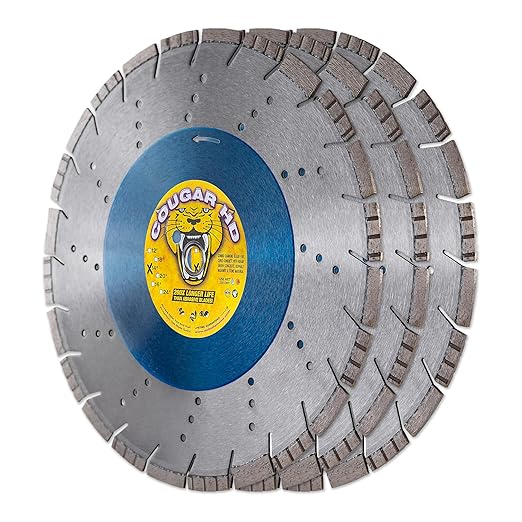 Cougar HD 14 Inch 3-Pack Concrete Diamond Blade, Supreme Heavy-Duty Segmented Blade, Dry/Wet Combo Cutting Reinforced Concrete, Asphalt, Stone 1"-20mm Arbor (3pcs)