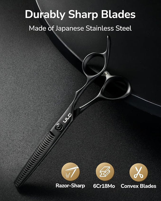 ULG Texturizing Shears ??Professional Stainless Steel, Ergonomic Offset Handles, Teflon Coated, Deer Tooth Blades for Precise Thinning and Layering, Ideal for Stylists and Barbers