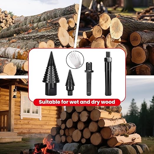 Premium Firewood Log Splitter Drill Bit Set with Detachable Design, 50mm Heavy Duty Wood Splitting Screw Cone - 2 replaceable drill bits & Handles for Electric Drill, Kindling Splitter - 6PCS