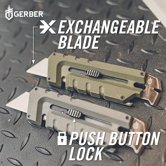 Gerber Gear Prybrid Multi Tool Utility Pocket Knife, Utility EDC Razor Knife with Retractable Blade and Pry Bar, Grey G10 no Clip