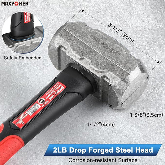 MAXPOWER 2LB Sledge Hammer, 9-1/4" Fiberglass Handle