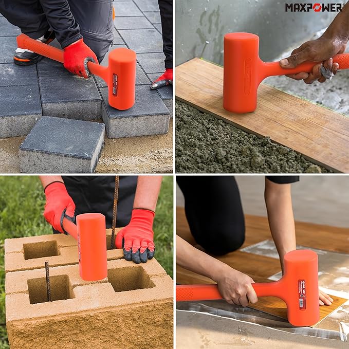 MAXPOWER Dead Blow Hammer, 5 LB dead Blow Mallet with Checkered Grip Handle, Spark and Rebound Resistant - Orange