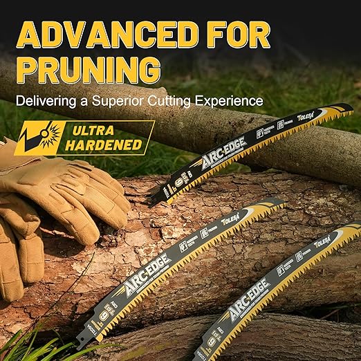 TOLESA 12&15in. Japanese Teeth Reciprocating Saw Blade, Arc Edge Wood Pruning Saw Blades 6TPI for Tree Trimming, Wood Cutting, Durable & Sharp, 4-Pack