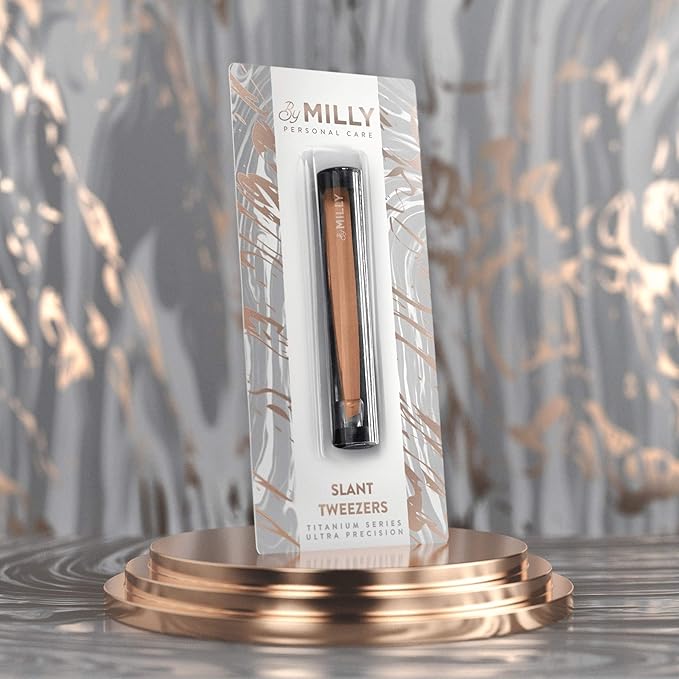Professional Slanted Tweezers for Women and Men | High Carbon Stainless Steel Sharp Tweezer | Tweezers for Women Facial Hair Plucking, Hand-Filed & Aligned Precision Tips - Rose Gold