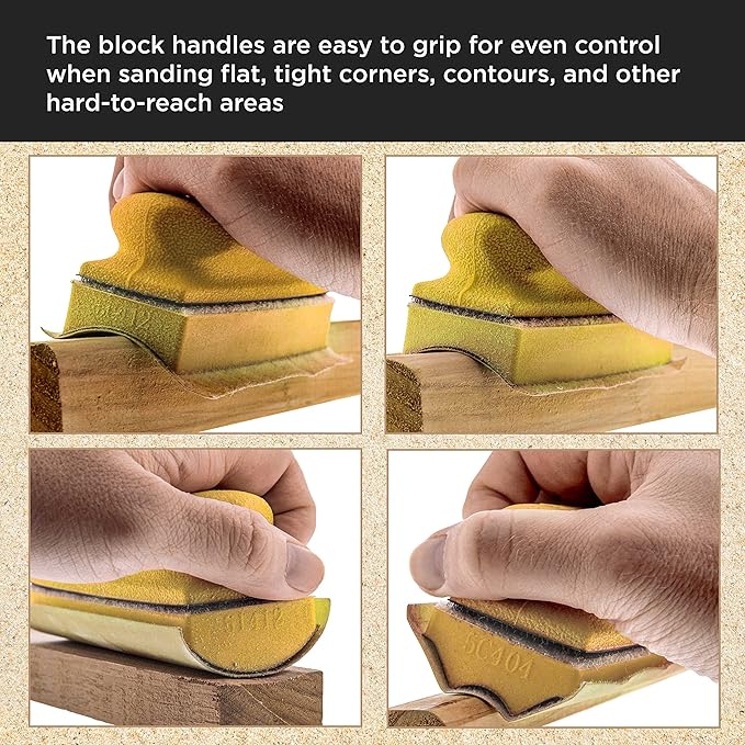 Dura-Gold Pro Series Rectangle 4" x 1-3/4" Hand Sanding Block Base Handle with Hook & Loop Backing, 2 Pack - Attach Pad to Contoured 4" Sanding Blocks Sandpaper - Sand Wood Woodworking Furniture Paint
