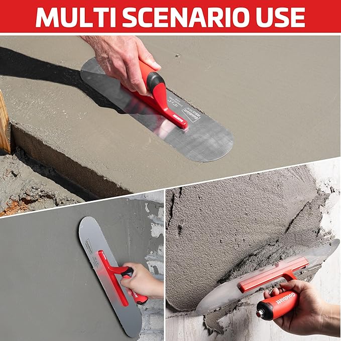Goldblatt RED Stainless Steel Pool Trowel, 16"x 4" Professional Drywall Masonry Trowel with Soft Grip Handle, Lightweight Magnesium Shank, Round End, Plastering Trowel for Sheetrock Wallboard