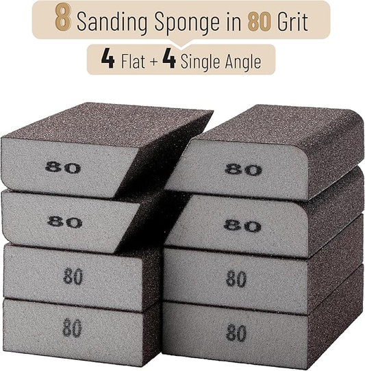 Bates- Sanding Sponge, 8 pcs, 80 Grit, Washable and Reusable, Sandpaper Block, Sanding Blocks for Wood, Sanding Pad, Drywall Sanding Block, Drywall Sanding Sponge