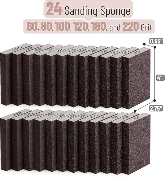 Bates- Sanding Sponge, 24 pcs, 60/80/100/120/180/220 Grit, Sandpaper Block, Sanding Blocks for Wood, Drywall Sanding Sponge for Wood, Sanding Blocks Drywall, Sandpaper for Drywall Sanding Block