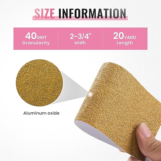 S SATC 40 Grit Pink PSA Longboard Sandpaper 20 Yard Long Continuous Roll, 2-3/4" Wide Self Adhesive Stickyback Sanding Sheets for Automotive, Hand Sanding Blocks,Woodworking