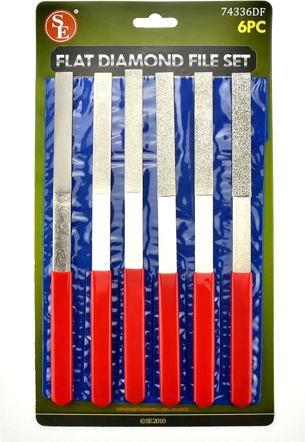 SE 6-Piece Diamond Flat File Set for Metal, Glass, Wood, and Crafts - 40 to 600 Grit - 74336DF
