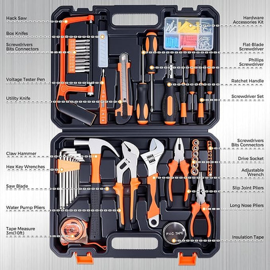 KOOPOOL 160 Piece Tool Set, Basic Home and Car Tool Kit with Tool Box, Automotive Apartment New Homeowner Hand Tool Kit for Men