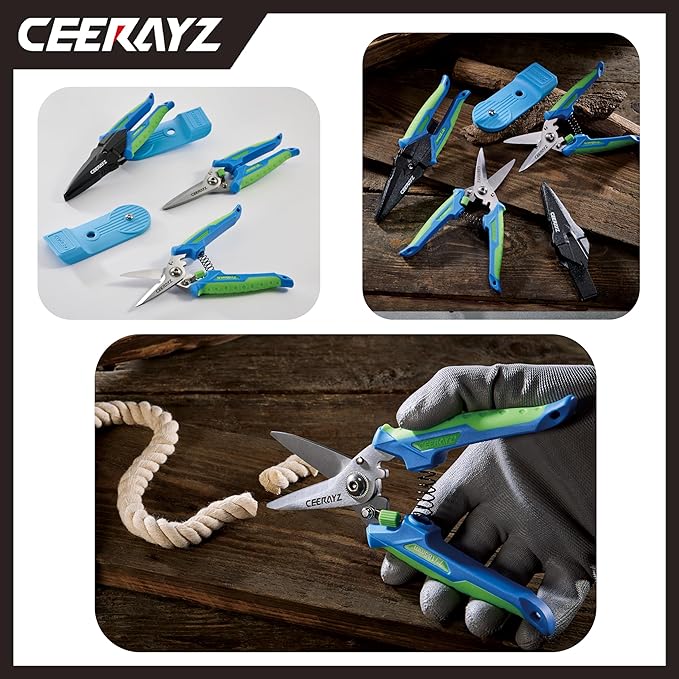 8" Scissors All Purpose, Heavy Duty, Multipurpose, for DIY Projects, Office, Production Lines, Pruning, with Protective Sheath and Magnetic Holder (Blue/Green)