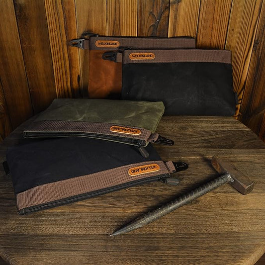 WELKINLAND Heavy-Duty Canvas Tool Pouch - 4PCS, 12" Waxed Canvas Zipper Tool Pouch