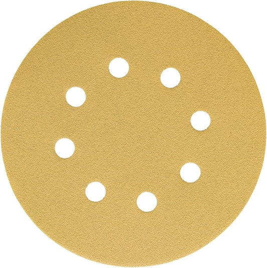 Dura-Gold Premium 120 Grit 5" Sandpaper Discs, 8 Hole Pattern Dustless, 50 Discs - Hook & Loop Backing for Orbital DA Sander, Detailing Finishing Color Sanding Automotive Paint Woodworking