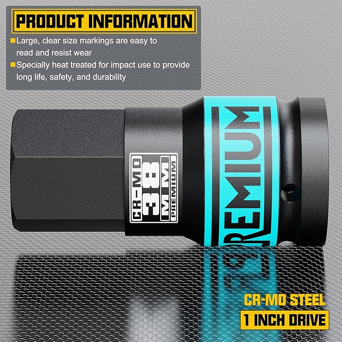 1" Drive H38 Impact Hex Bit Socket, 38 mm Allen Bit Socket, Metric, Cr-Mo Steel, Truck Repair and Equipment Maintenance
