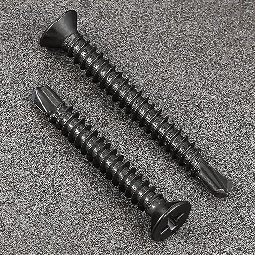 Wensilon竊?00pcs竊?8횞1/2?쓋or Sheet Metal Self-Tapping Screws 410 Black Stainless Steel Flat Head High-Strength Quick self-Drilling Screws
