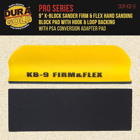 Dura-Gold Pro Series 9" K-Block Sander Firm & Flex Hand Sanding Block Pad with Hook & Loop Backing and PSA Sandpaper Conversion Adapter Pad - Automotive Paint Prep Sand Shape Contour Woodworking Wood
