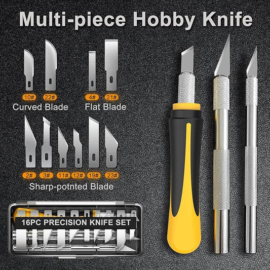 Exacto Knife Set, 16-Piece Hobby Knife & Precision Knife Set, 3-Piece Craft Knife Set with 10-Piece Exacto Blades Sets for Crafting, Modeling, Pumpkin Carving, DIY Art Knife Cutting Tools