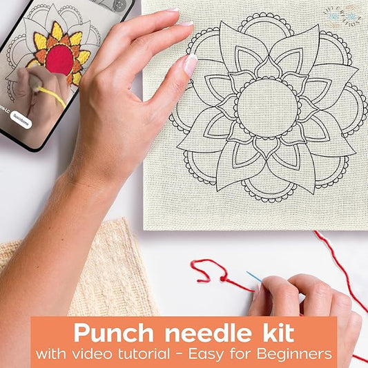 Complete Punch Needle Kit for Beginners & Adults ??DIY Embroidery Punch Stitching Kit with Yarn, Canvas, and Tools ??Perfect for Relaxation, Home D챕cor, Art, & Holiday Crafts