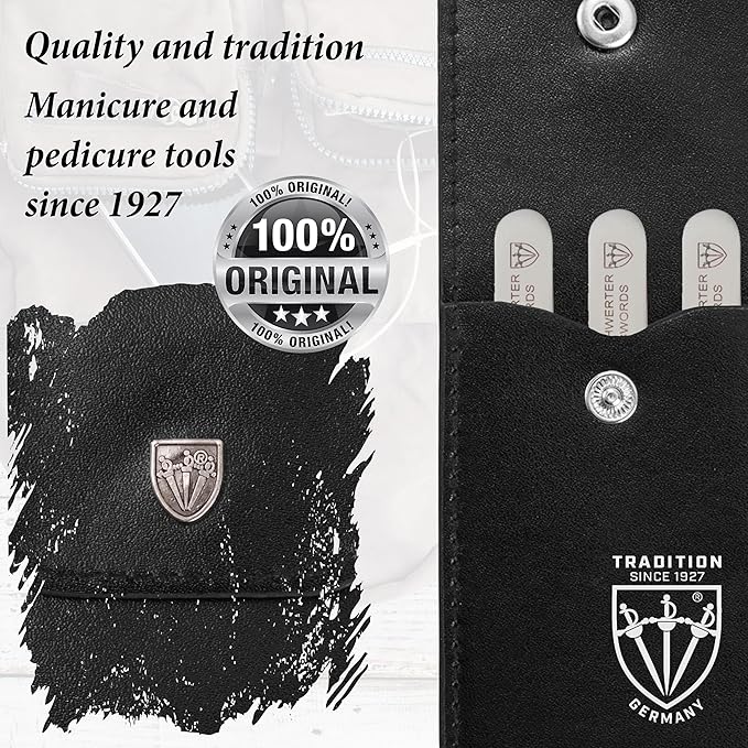 3 Swords Germany – stainless steel precision tweezer set “SILVERADO”, slanted, straight, pointed eyebrows hair, synthetic leather case by 3 Swords