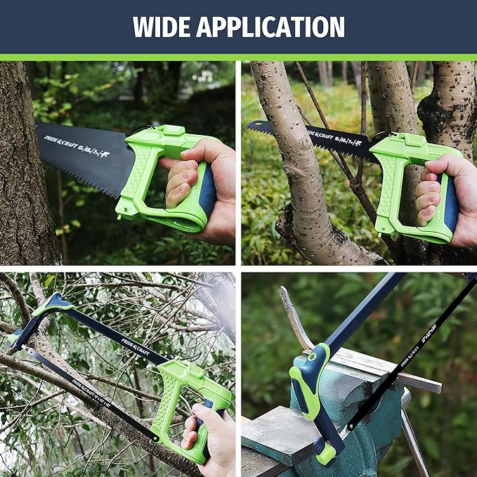 PRIDE&CRAFT 4 In 1 Hand Saw with 4pc Blades Quick Change, Includes Drywall/Metal/Wood/Plastic Saw Blade, Work Glove, Soft and Non-Slip Handle, Fine Cut Hacksaw for Cutting Wood Metal PVC Wallboard