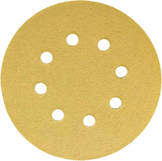 Dura-Gold Premium 100 Grit 5" Sandpaper Discs, 8 Hole Pattern Dustless, 50 Discs - Hook & Loop Backing for Orbital DA Sander, Detailing Finishing Color Sanding Automotive Paint Woodworking