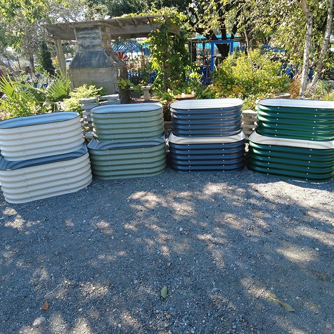 Vego garden Cascading Raised Garden Planter Box Outdoor Metal Galvanized Gardening Bed for Vegetables Herb & Flower, Olive Green