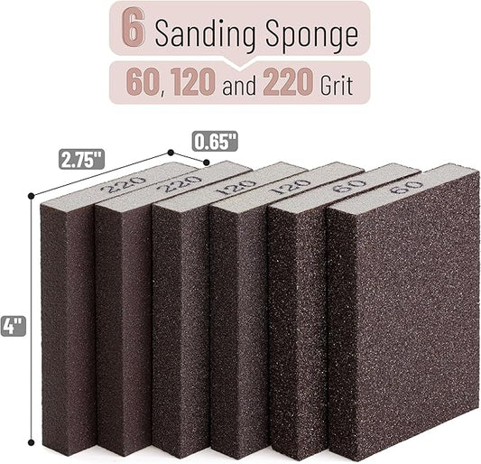 Bates- Sanding Sponge, 6 pcs, 60/120/220 Grit Assortment, Sandpaper Block, Sanding Blocks for Wood, Drywall Sanding Sponge for Wood, Sanding Blocks Drywall, Sandpaper for Drywall Sanding Block