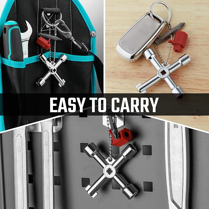 DURATECH 4 Way Sillcock Key with Bit, Multi-functional Water Key, Cross Key, 1-Pack, for Valve, Faucet, and Spigots