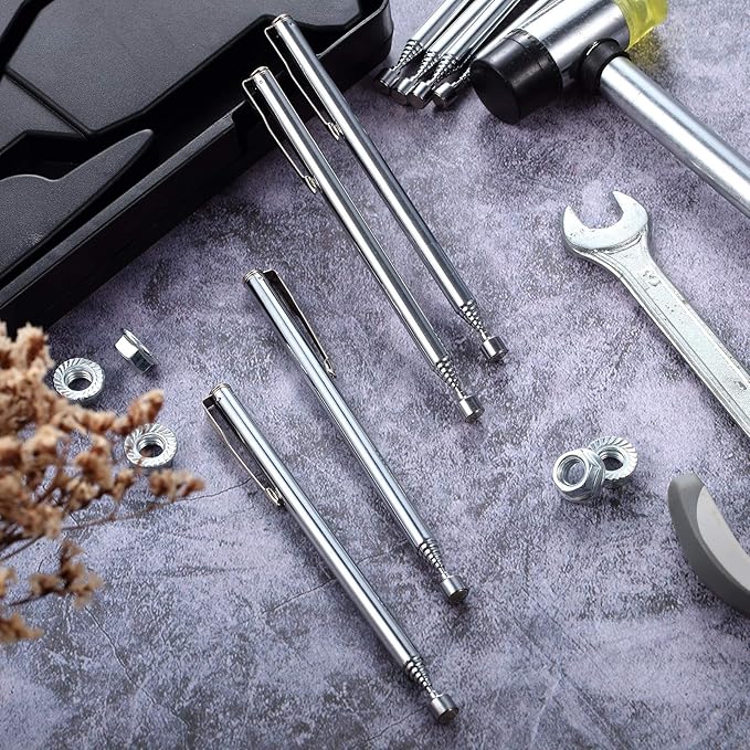Patelai 16 Pieces Telescoping Magnetic Pick up Tool Grabbers Reacher Tools with Pocket Clip 25 Inch Telescopic Retrieving Magnet Gift for Man, Father, Mechanic, Handyman, Husband (Silver)