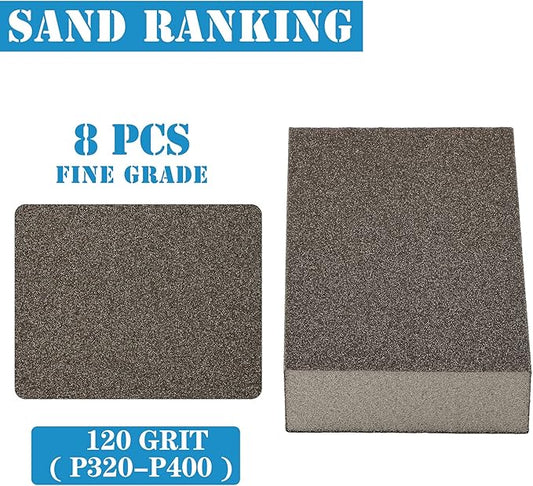 8Pcs 120 Grit Sanding Blocks, Jamiikury Fine Sanding Sponge Washable and Reusable, Wet Dry Sandpaper Sponge for Wood Metal FurniturePaint and Drywall