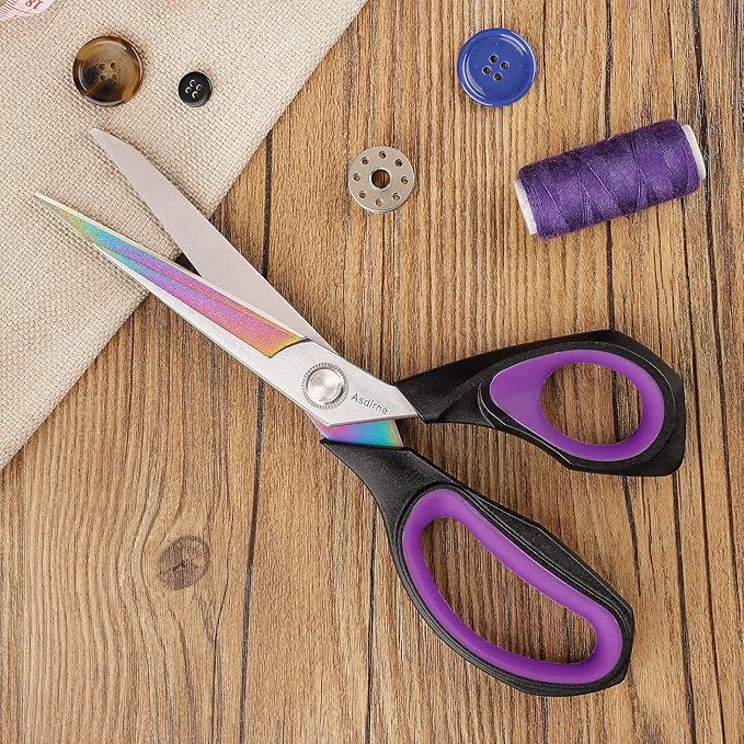 Professional Fabric Scissors, Heavy Duty Titanium Coating Sewing Scissors, Ultra-Sharp Blade Fabric Shear, Ergonomic Rubber Handle, Great for Craft, Sewing, Leather Tailor, 9.4?? Black/Purple
