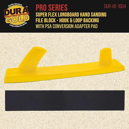 Dura-Gold Pro Series Super Flex Longboard Hand Sanding File Block with Both Hook & Loop Backing and PSA Backing Conversion Adapter Pad - For Continuous Rolls or Sandpaper Sander Sheets, Sand Auto Wood