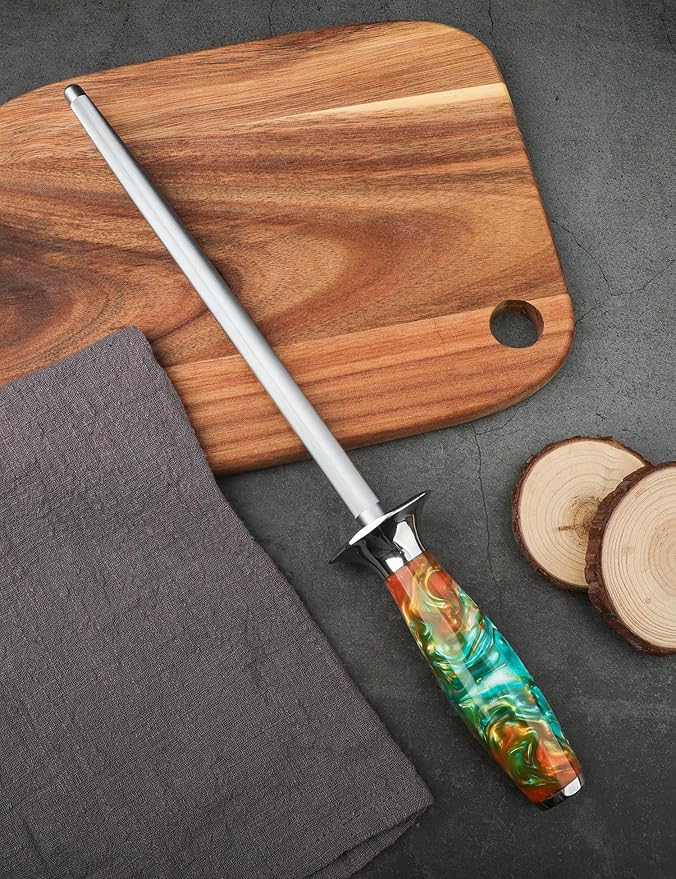 Honing Rod, Sharpening Steel for Kitchen Knives ??9" Honing Steel ??Resin Handle ??XUAN Series (Fantasy Orange)