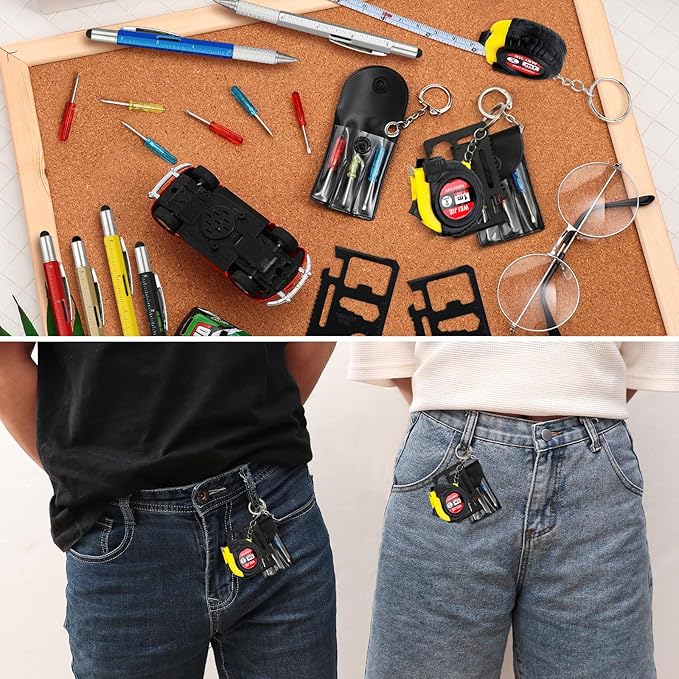 336 Pcs Mini Tape Screwdriver Keychain Set Valentine's Day Men Gifts Bulk Employee Appreciation Gift Bulk Multitool Pen Card for Adult Tool Party (Multicolor)