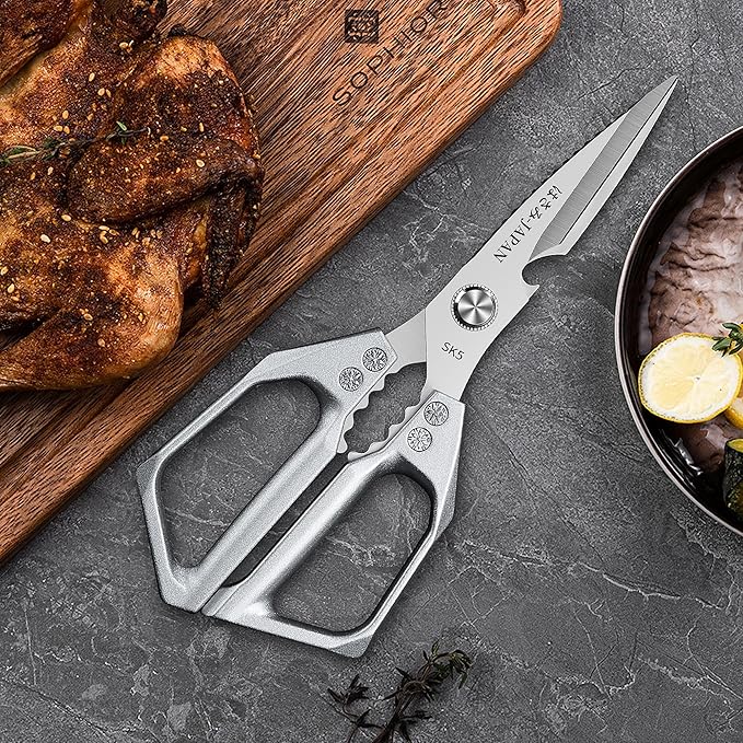 Kitchen Scissors for Food Japanese - Poultry Shears, Japanese All Purpose Heavy Duty for Chicken Wing/Bone, Meat, Quail, Fish, Turkey, Vegetables, Stainless Steel Cooking Aid Scissors, Dishwasher Safe