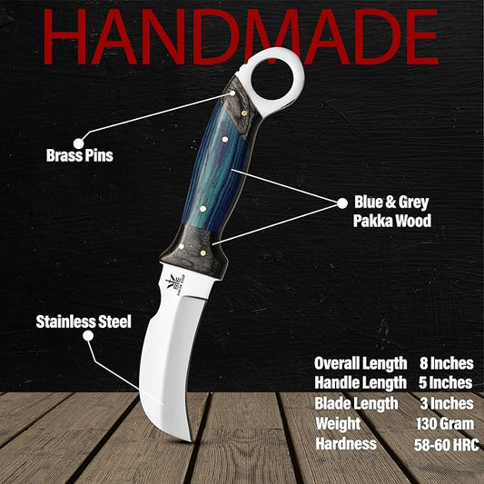 Handmade StainlessSteel Lineman’s Hawkbill knife with Leather sheath, Heavy Duty Utility Knife blade Electrician Wire Skinning knife for professional.