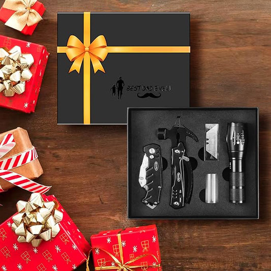 RoverTac Dad Tool Gift Set, 12-in-1 Multitool Hammer, Flashlight & Utility Knife in a Gift Box with "BEST DAD EVER", Unique & Practical Gift for Dad on Father?셲 Day, Birthday, Christmas & Retirement