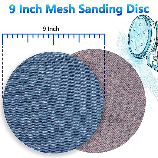 9 Inch Premium Ceramic Mesh Sanding Disc 60/80/120/180/240 Grit, 25 Pack Round Hook and Loop Mesh Anti-Clogging Drywall Sandpaper Disc Dust Free for Drywall Sander